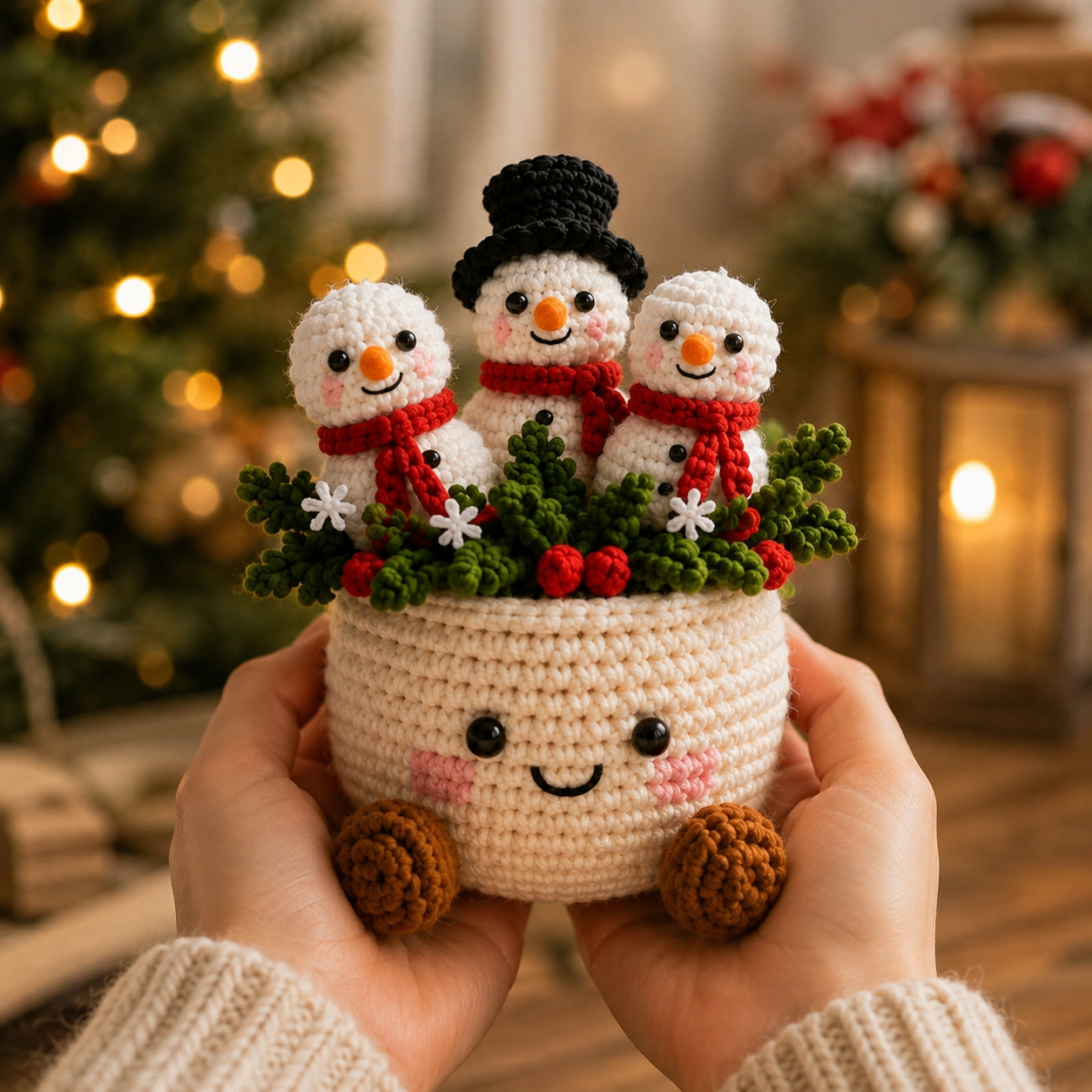 Crochet Christmas Holiday Plant Pot