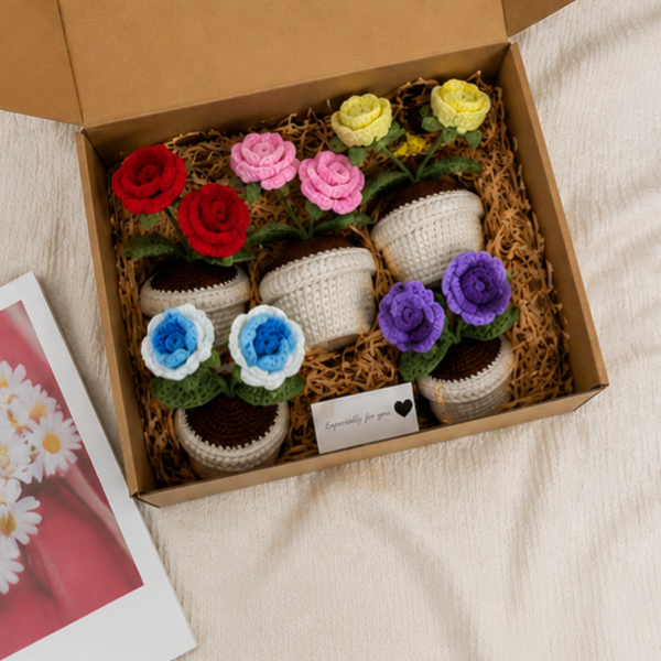 Handmade Crochet Twin Rose Flower Pot