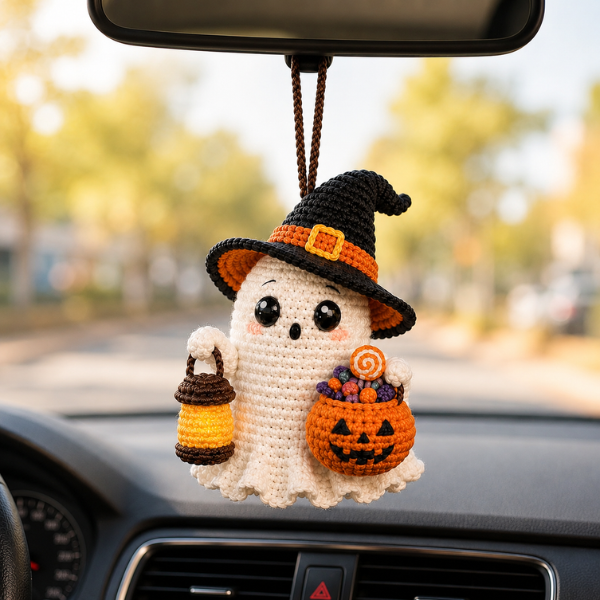 Handmade Crochet Spooky Cute Ghost Car Hanging
