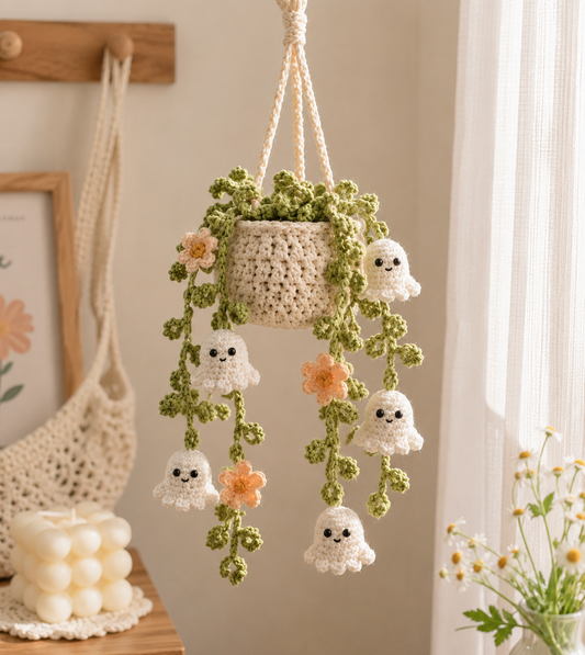 Crochet Halloween Ghost Plant Car Hanging