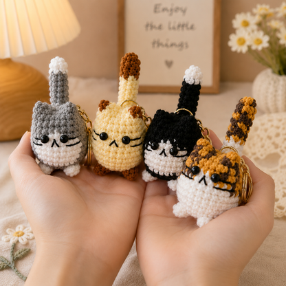 Handmade Crochet Cute Kitten Cat Keychain