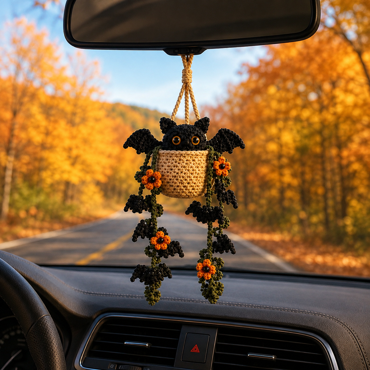 Handmade Crochet Spooky Bat Plant Car Hanging