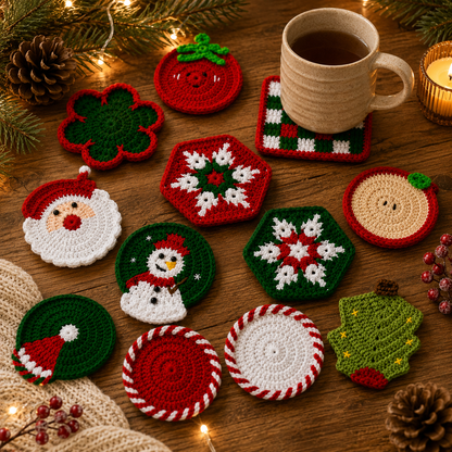 Handmade Crochet Cute Christmas Coaster