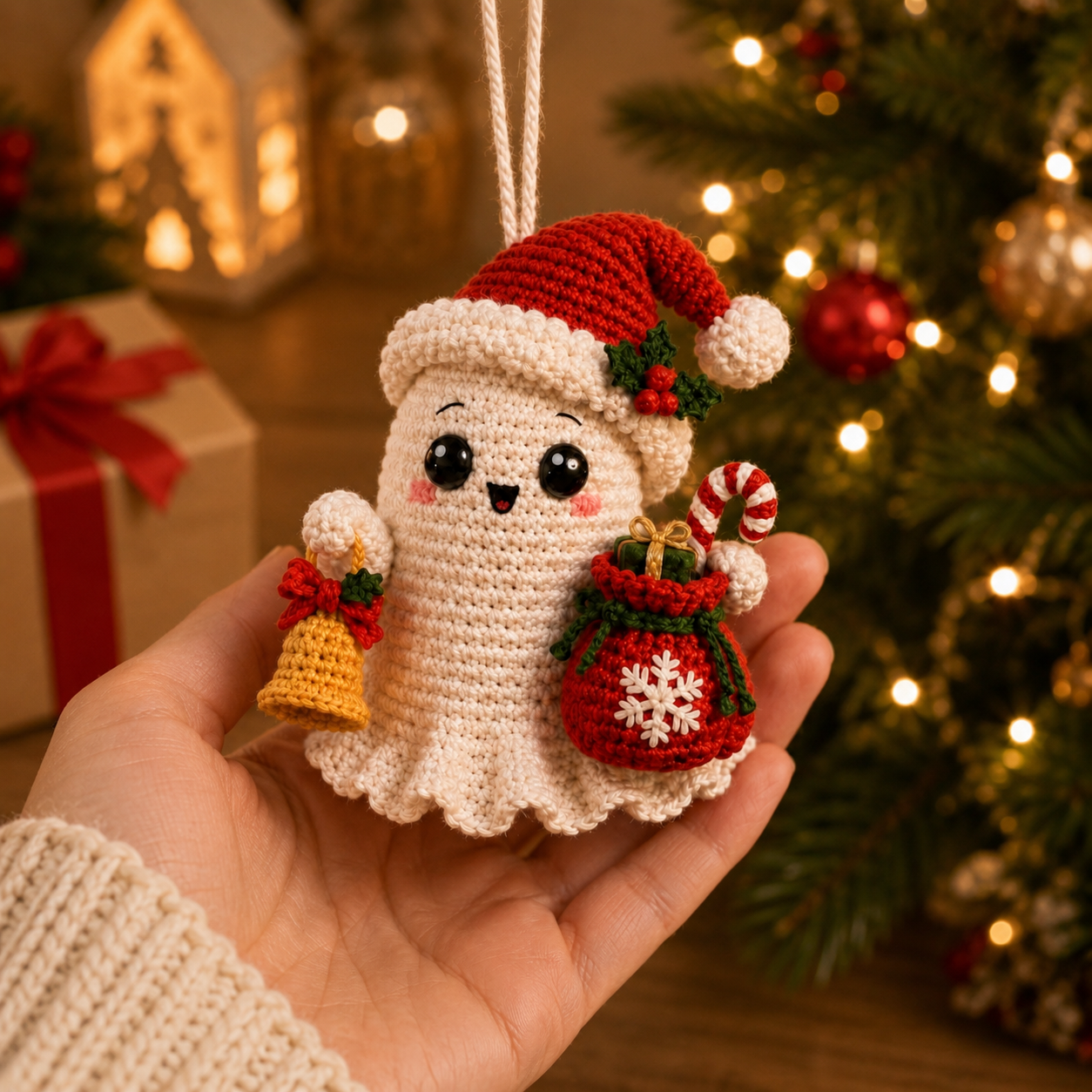 Handmade Crochet Cute Christmas Ghost Car Hanging
