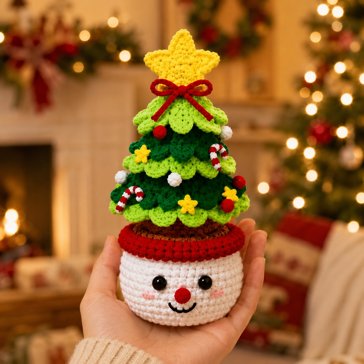 Handmade Crochet Cute Christmas Festive Character Pot