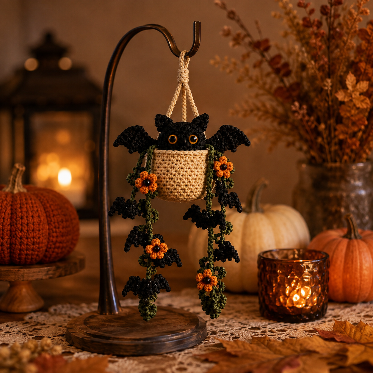 Handmade Crochet Spooky Bat Plant Car Hanging