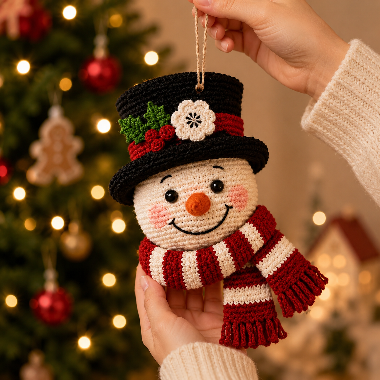 Handmade Crochet Christmas Snowman Wall Hanging