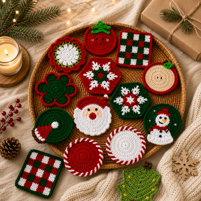 Handmade Crochet Cute Christmas Coaster