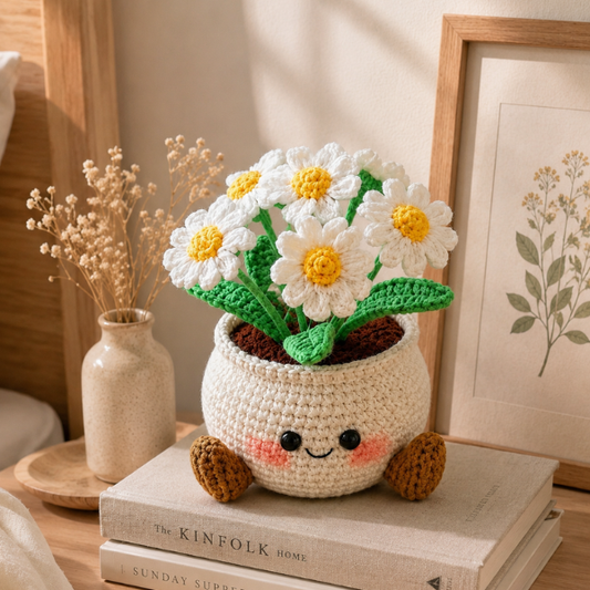 Handmade Crochet Cute Daisy Flower Pot