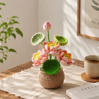 Handmade Crochet Blooming Lotus Pond Pot