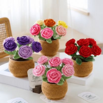 Handmade Crochet Multi Rose Flower Basket