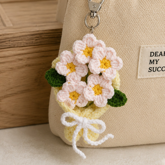 Handmade Crochet Multi Flower Bouquet Keychain, Amigurumi Flower Plant Charm, Bag Accessory