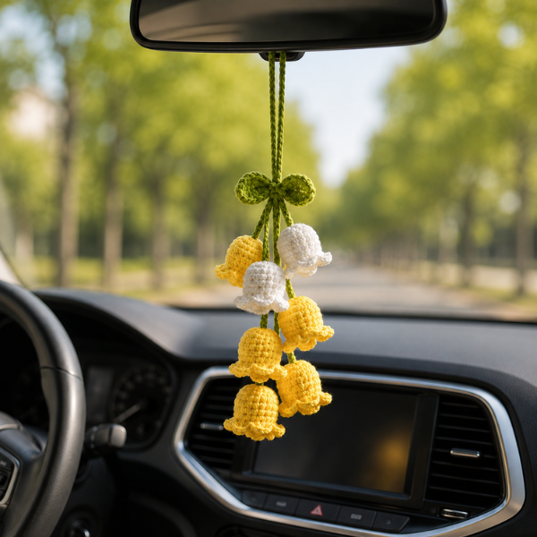 Handmade Crochet Little Bell Flower Car Hanging