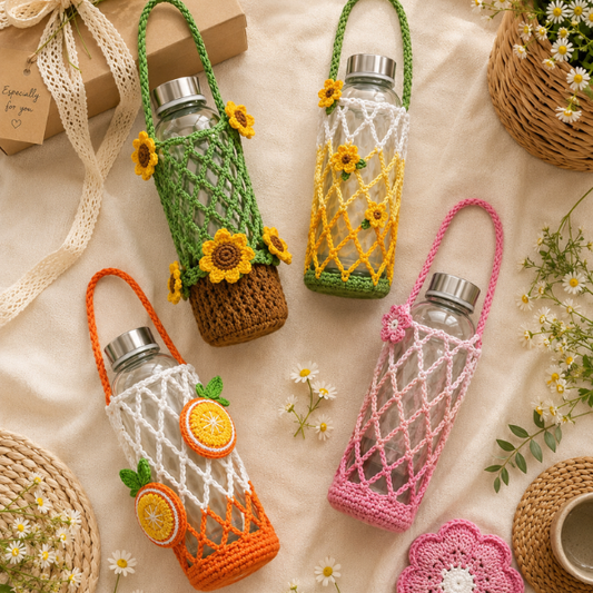 Handmade Crochet Garden Flower Water Bottle Holder