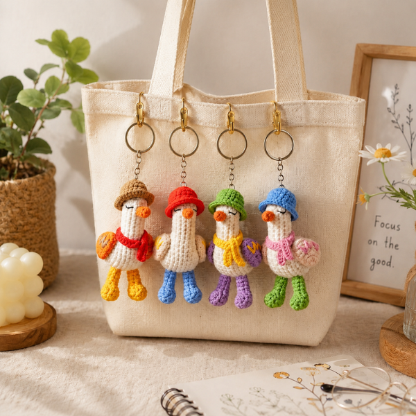 Handmade Crochet Cute Duck Goose Bag Charm Keychain