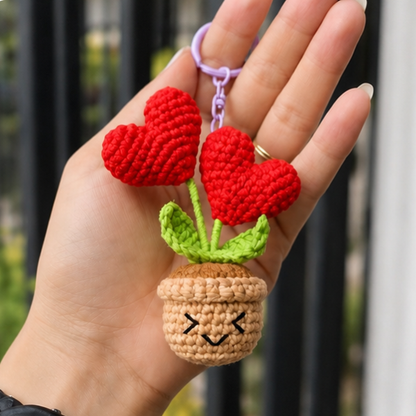 Handmade Crochet Heart Flower Pot Keychain