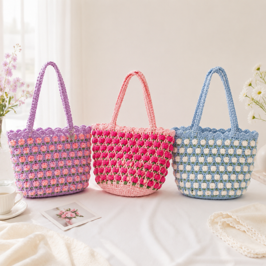 Handmade Crochet Bloom Flower Tote Bag
