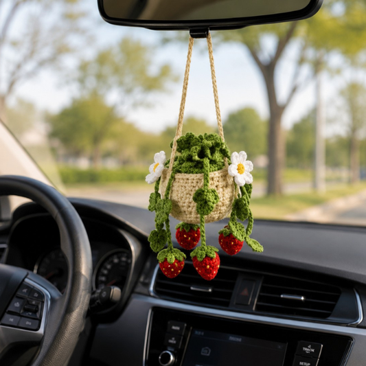 Handmade Crochet Strawberry Mix Daisy Flower Vine Car Hanging