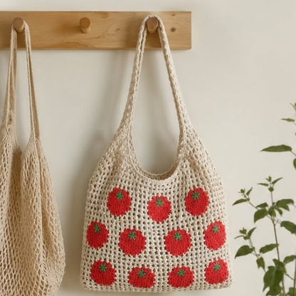 Handmade Crochet Tomato Mesh Tote Bag