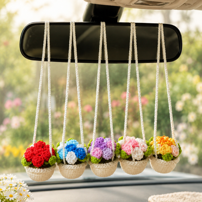 Handmade Crochet Cute Rose Flower Pot Car Hanging