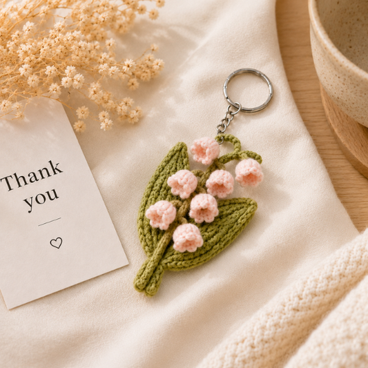 Handmade Crochet Pink Lily Of The Valley Keychain