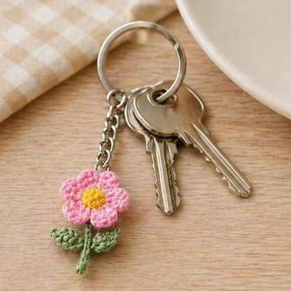Handmade Crochet Peach Blossom Flower Keychain