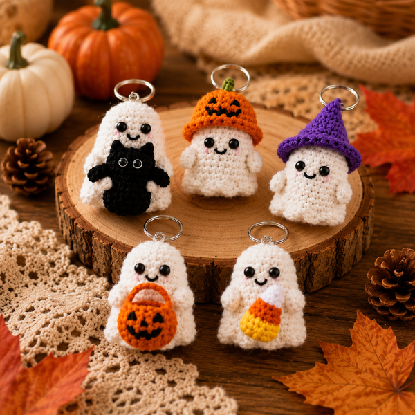 Handmade Crochet Halloween Spooky Cute Ghost Keychain