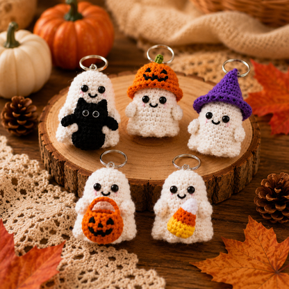 Handmade Crochet Halloween Spooky Cute Ghost Keychain