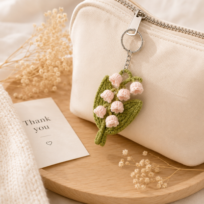 Handmade Crochet Pink Lily Of The Valley Keychain