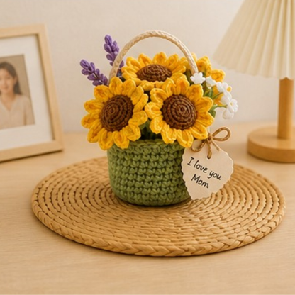 Handmade Crochet I Love You Mom Sunflower Pot, Cute Desk Decor, Home Decor, Relaxing Gift For Mom, Gift For Girlfriend, Crochet Sunflower