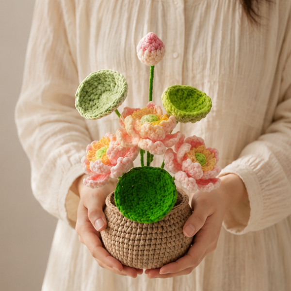 Handmade Crochet Blooming Lotus Pond Pot