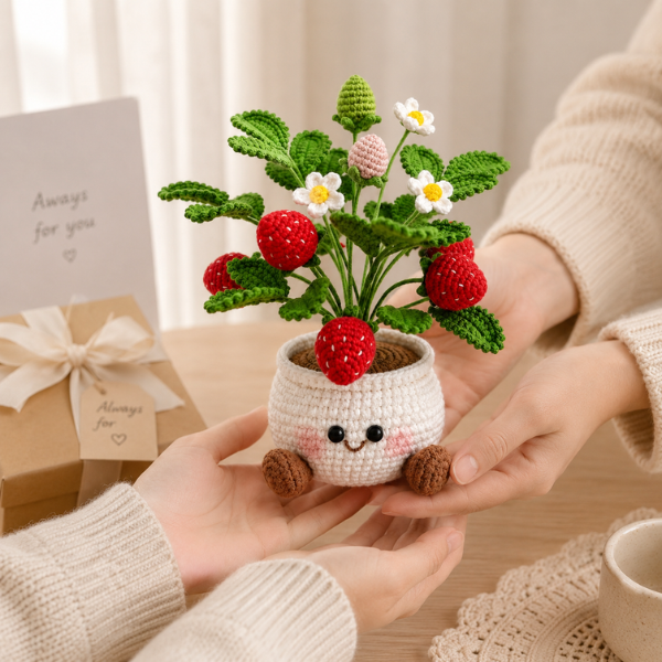 Handmade Crochet Kawaii Strawberry Flower Pot