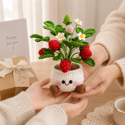 Handmade Crochet Kawaii Strawberry Flower Pot