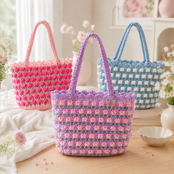 Handmade Crochet Bloom Flower Tote Bag