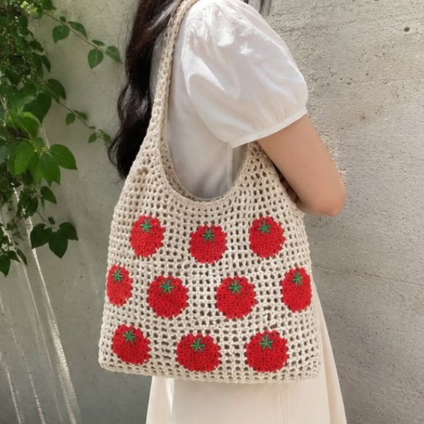 Handmade Crochet Tomato Mesh Tote Bag
