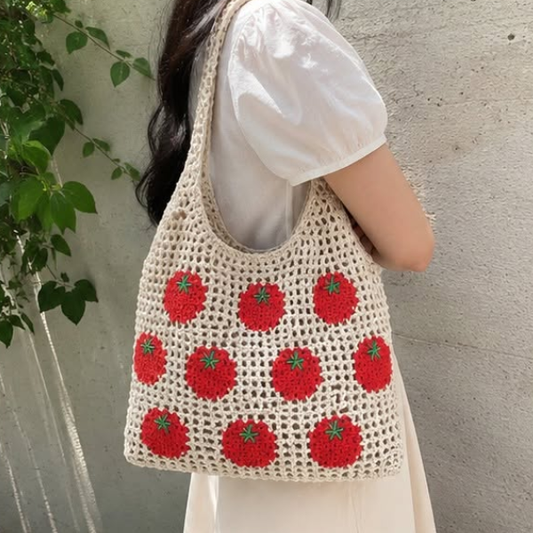 Handmade Crochet Tomato Mesh Tote Bag