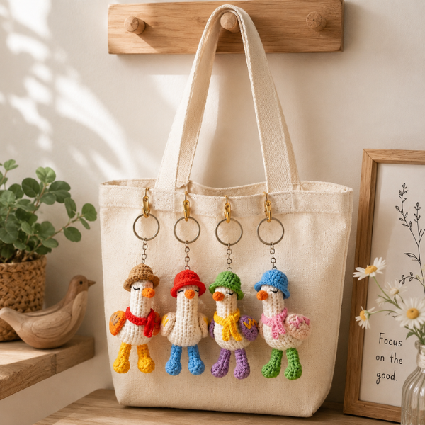 Handmade Crochet Cute Duck Goose Bag Charm Keychain