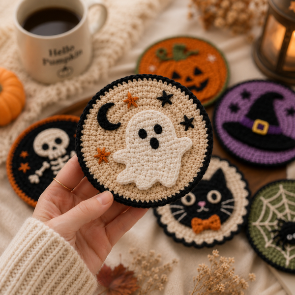 Handmade Crochet Halloween Creepy Coaster