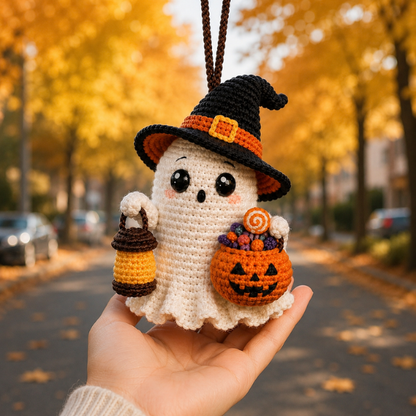 Handmade Crochet Spooky Cute Ghost Car Hanging