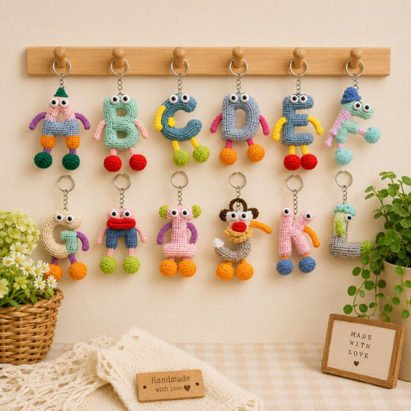 Handmade Crochet Cartoon Alphabet Keychain