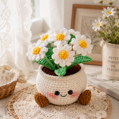Handmade Crochet Cute Daisy Flower Pot