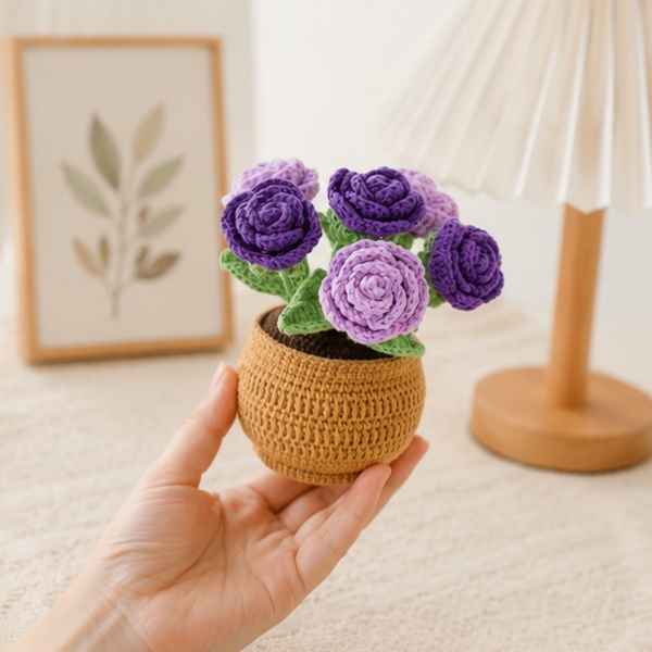 Handmade Crochet Multi Rose Flower Basket