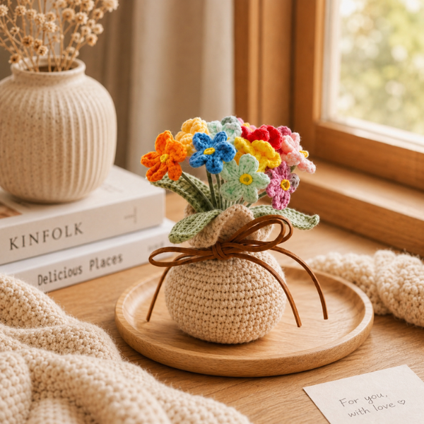 Handmade Crochet Colorful Flower Bouquet