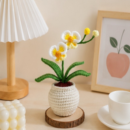 Handmade Crochet Orchid Bloom Branch Pot