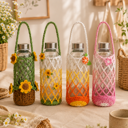 Handmade Crochet Garden Flower Water Bottle Holder