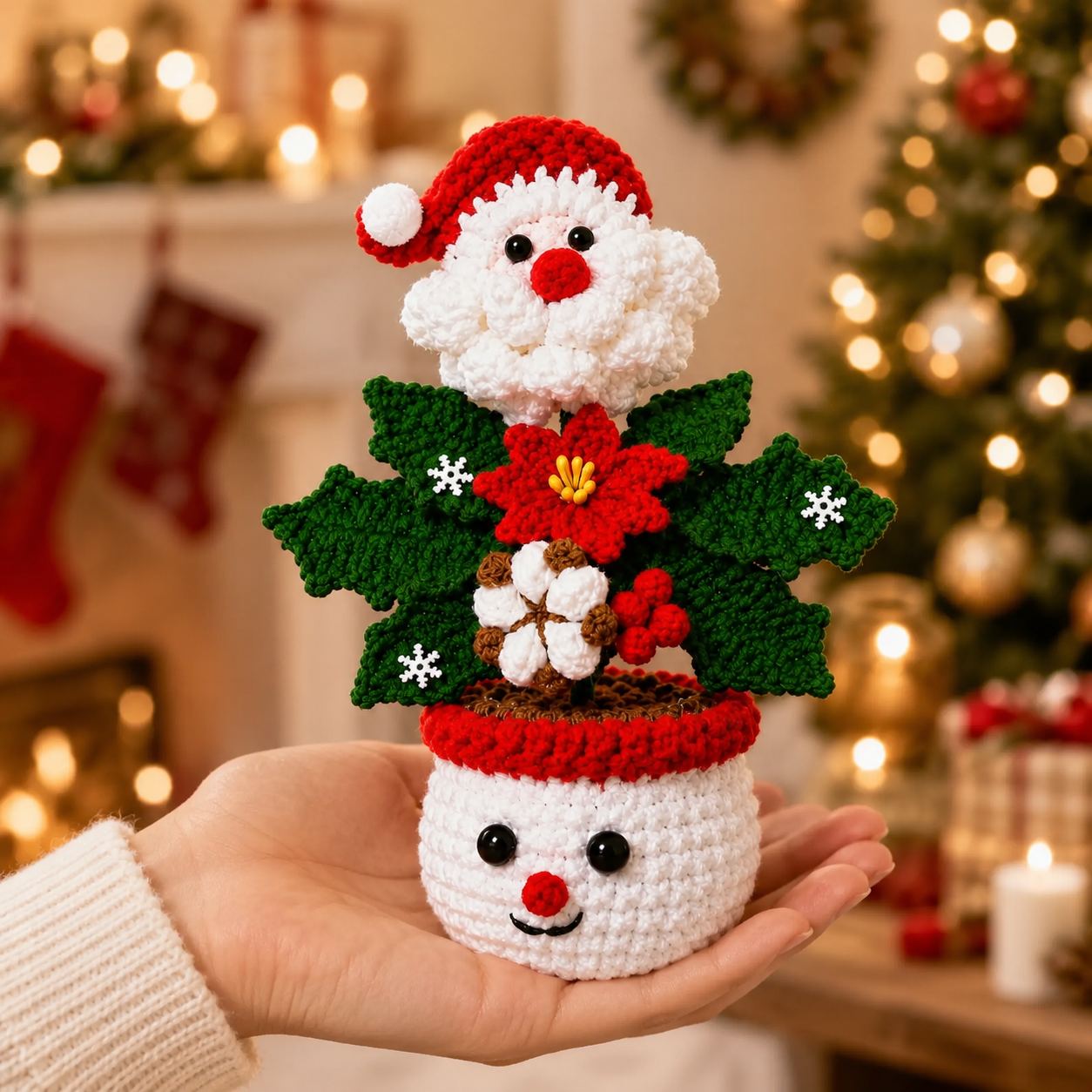 Handmade Crochet Cute Christmas Festive Character Pot