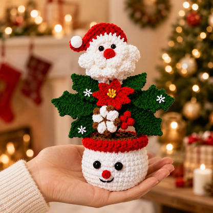 Handmade Crochet Cute Christmas Festive Character Pot