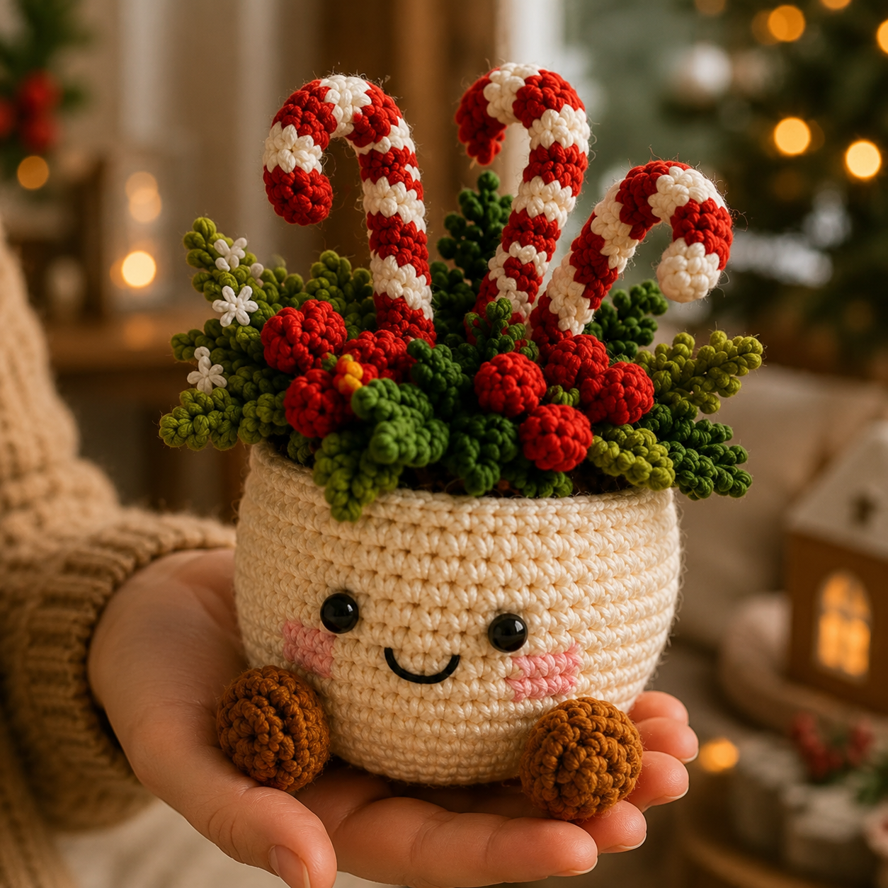 Crochet Christmas Holiday Plant Pot