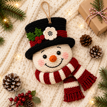 Handmade Crochet Christmas Snowman Wall Hanging