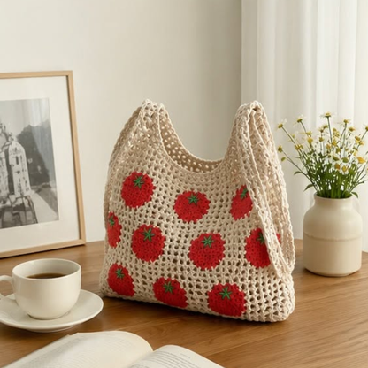 Handmade Crochet Tomato Mesh Tote Bag